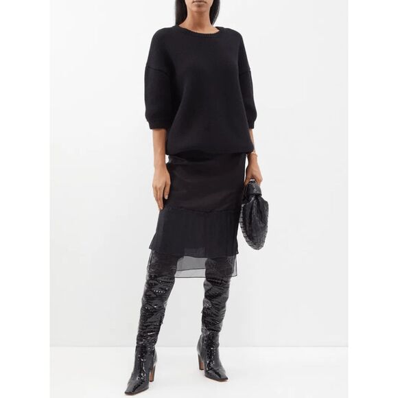 KHAITE Alleta Silk-organza Midi Skirt In Black Size US 8 $780 - Picture 1 of 12